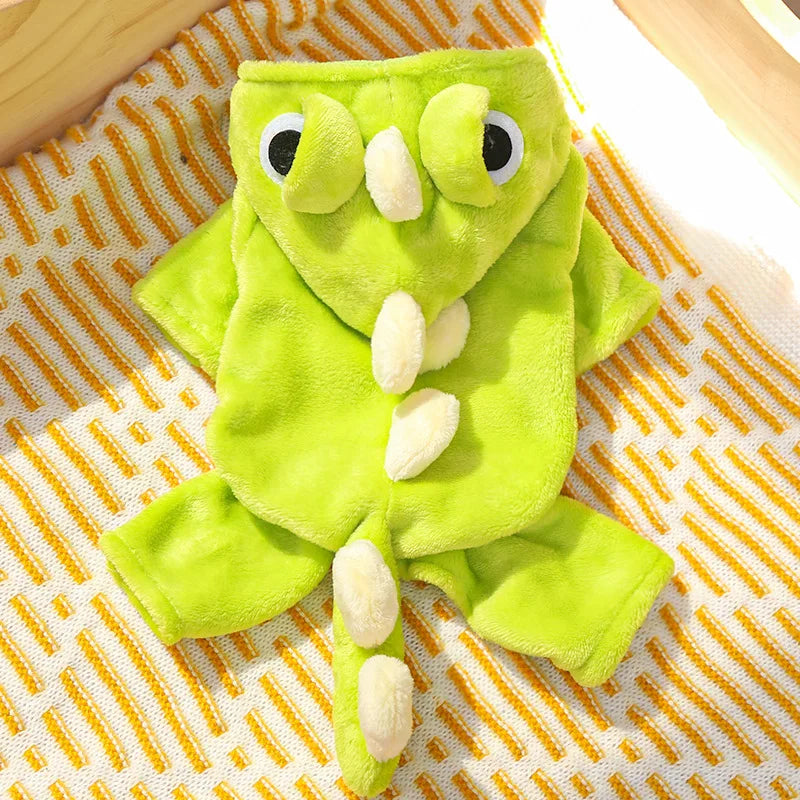 Dinosaur Pet Jumpsuit 4-Leg Winter Clothes Plush Lining Puppy Kitten Outfit