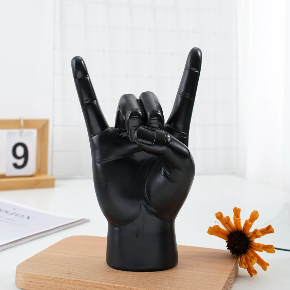 Resin Rock and Roll Gesture Hand Figurines Devil Horns Sculpture Tabletop Pop Art