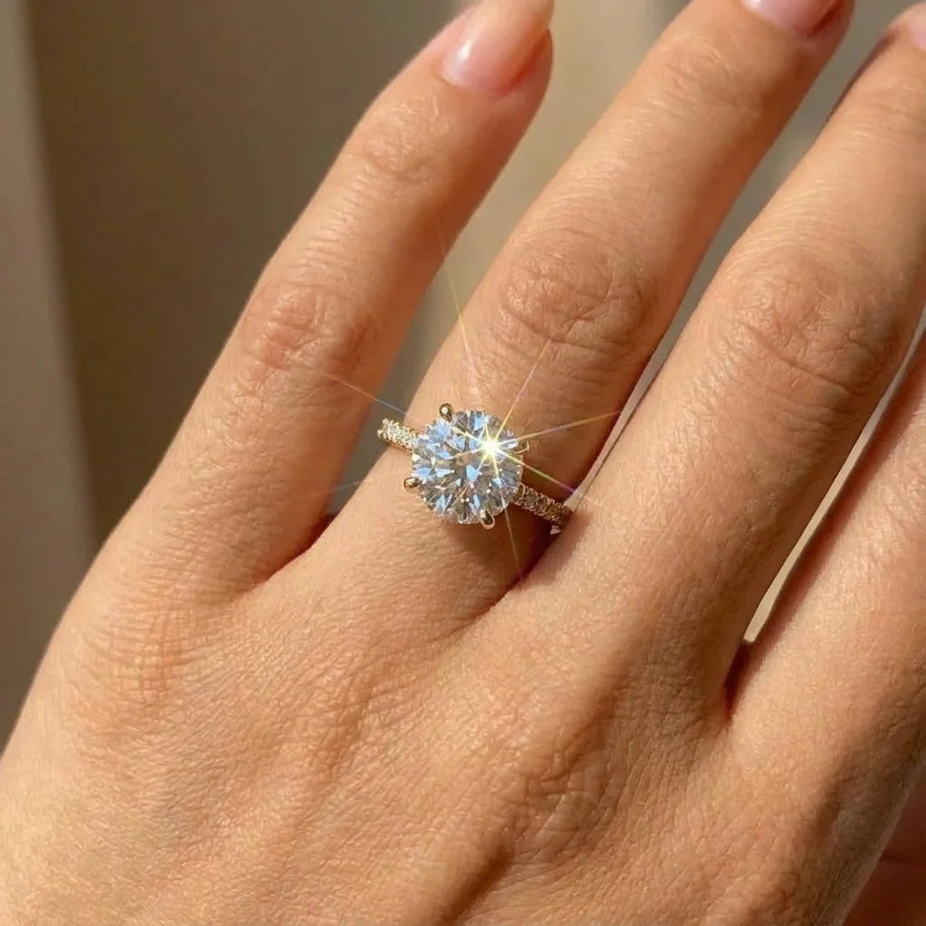 925 Sterling Silver Gorgeous Shiny Zircon Round Ring Anniversary Marry Luxury Fine Jewellery Gift