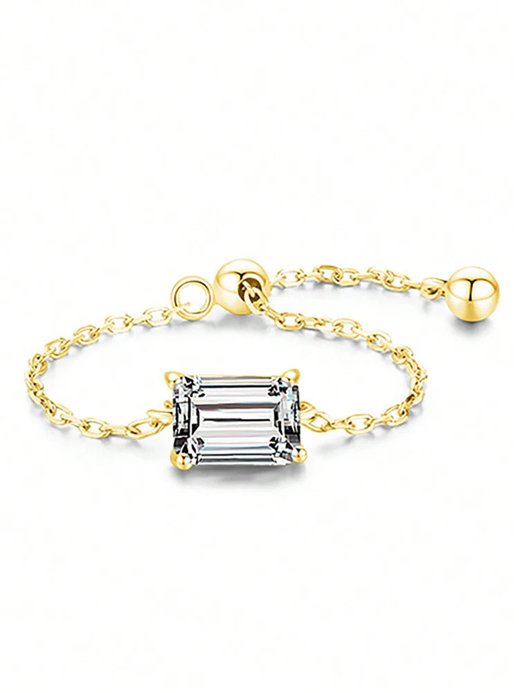 Certified Moissanite Chain Ring 1CT Oval Pear Cut Adjustable 925 Sterling Silver