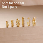 6PCS Exquisite Zircon Geometric Circle Earrings Set Gold Colour Steel