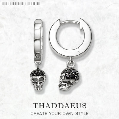 Skull Pave Hinged Hoop Earrings 925 Sterling Silver Rebel Punk Gift