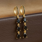 2PCS Luxury Stainless Steel Water Drop Pendant Earrings CZ Zircon