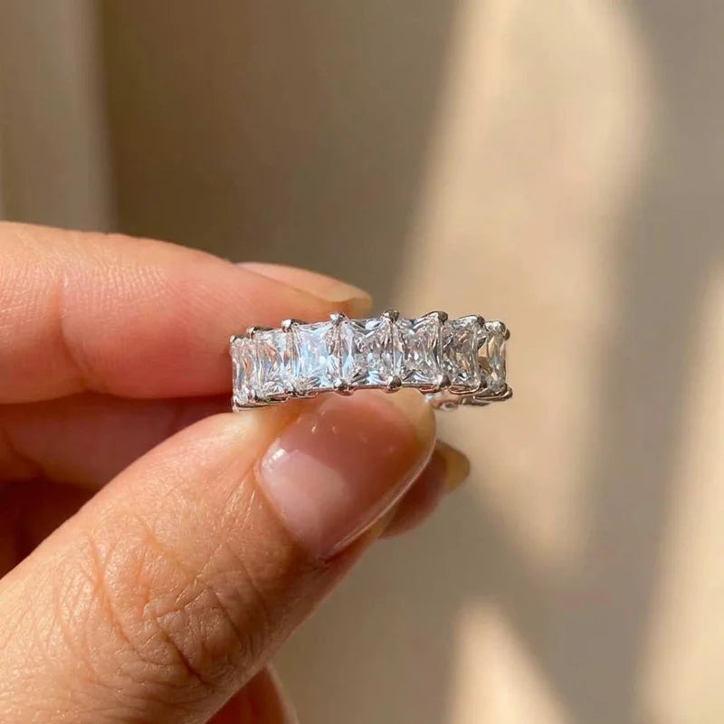 925 Sterling Silve Gorgeous Promised Rings Love Wedding Jewelry Full Paved Square Crystal Zircon Elegant Women Engagement Ring