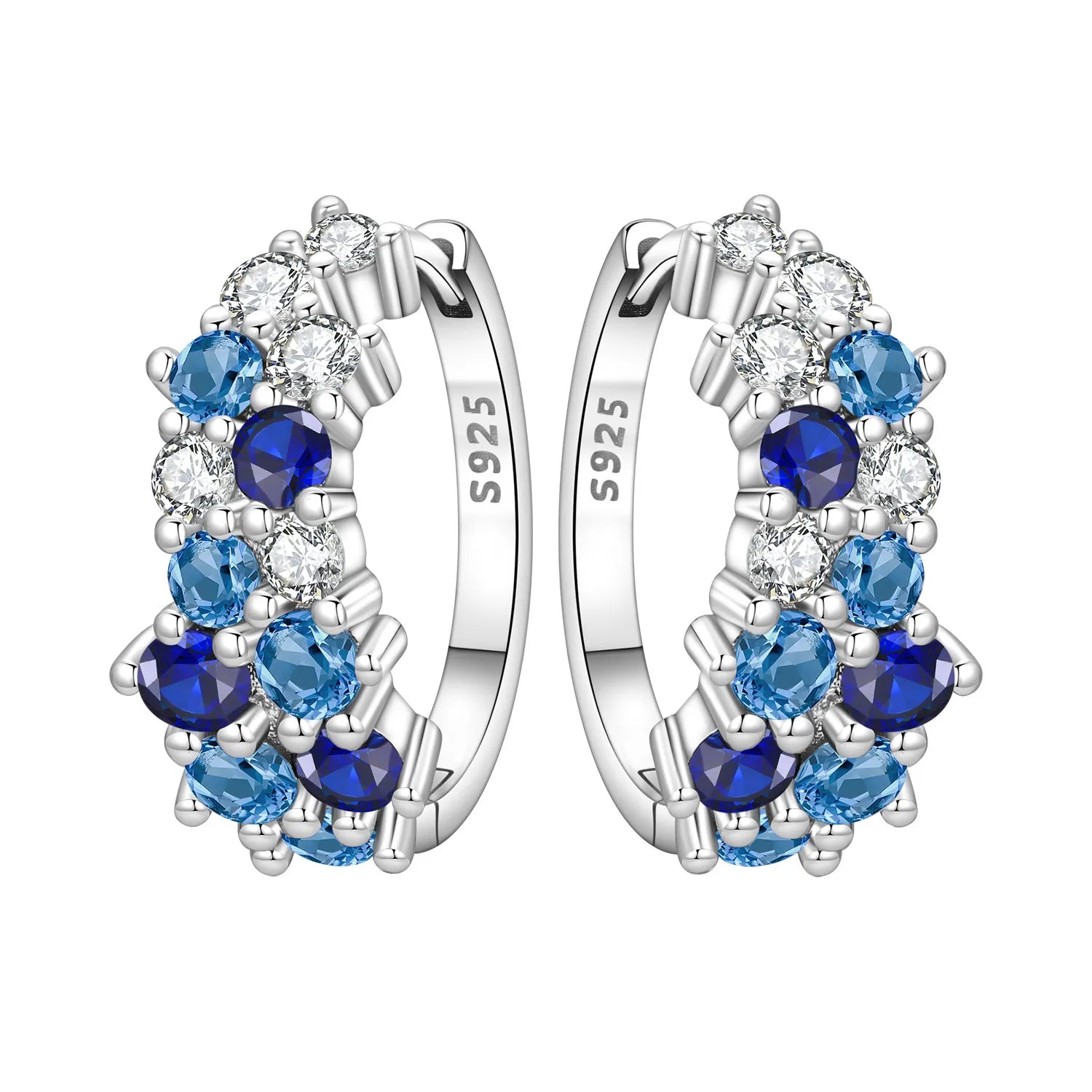 925 Sterling Silver Blue Zircon Starry Sky Hoop Earrings Trendy Jewellery
