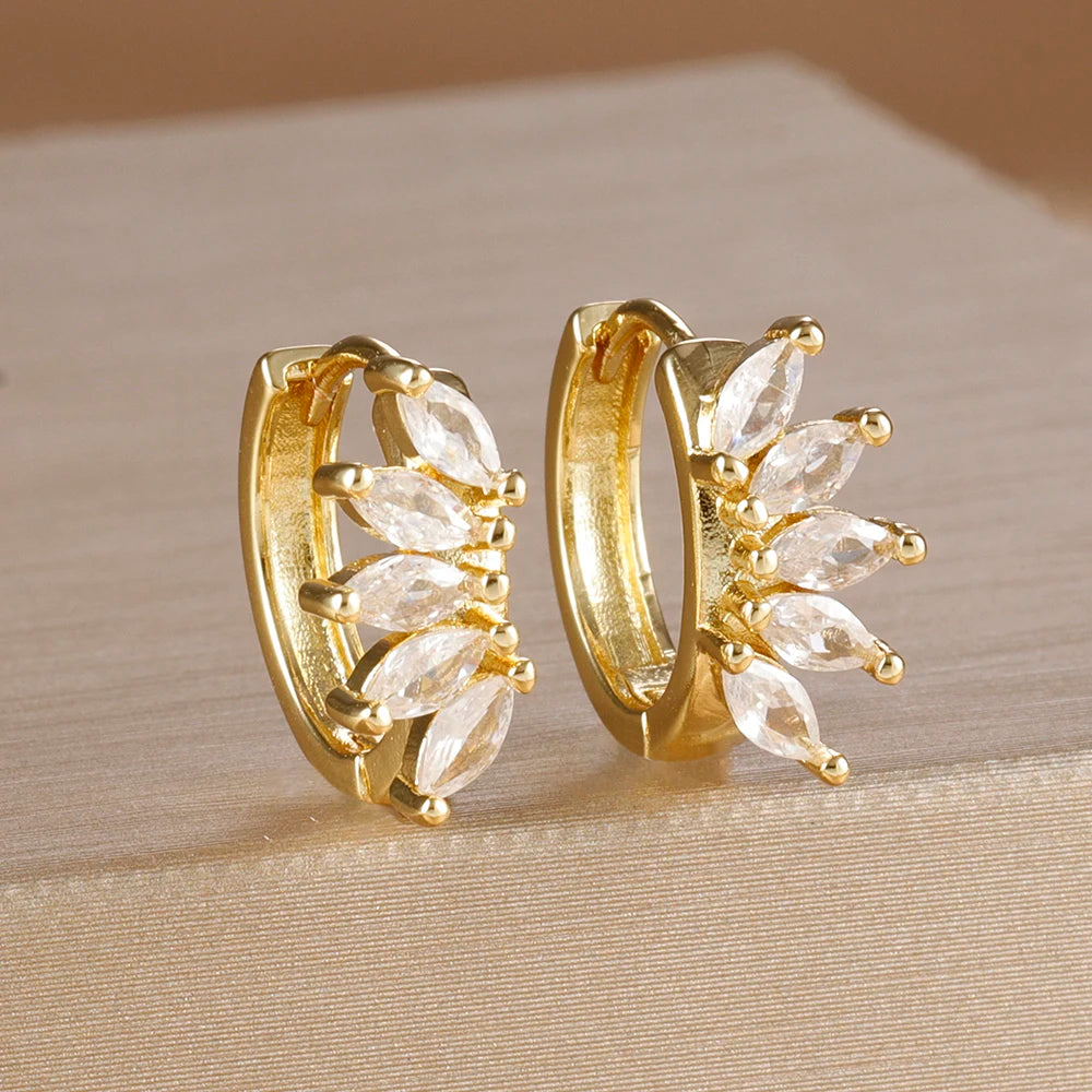 Light Luxury Horse Eye Zircon Hoop Earrings 18K Gold Plated Punk