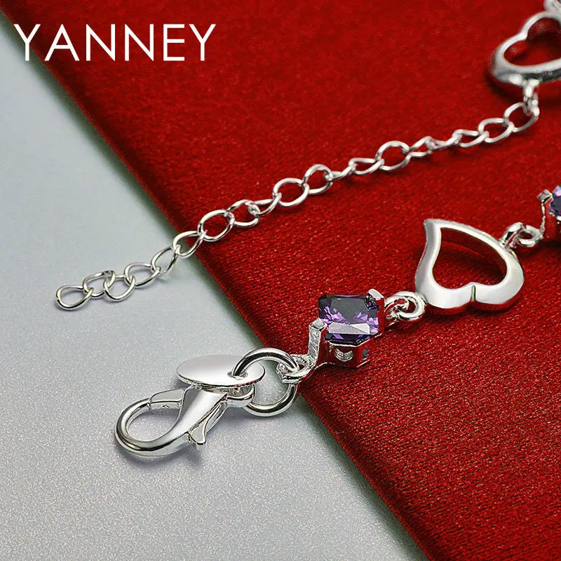 925 Sterling Silver 8-inch Purple Zircon Bracelet Women Luxury Jewellery Gift