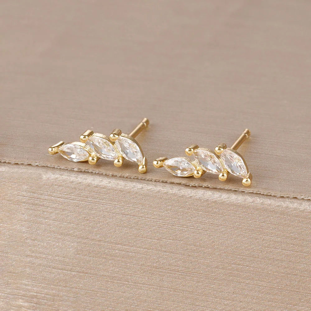 Exquisite Crystal Leaves Stud Earrings Stainless Steel Horse Eyes