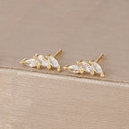 Exquisite Crystal Leaves Stud Earrings Stainless Steel Horse Eyes