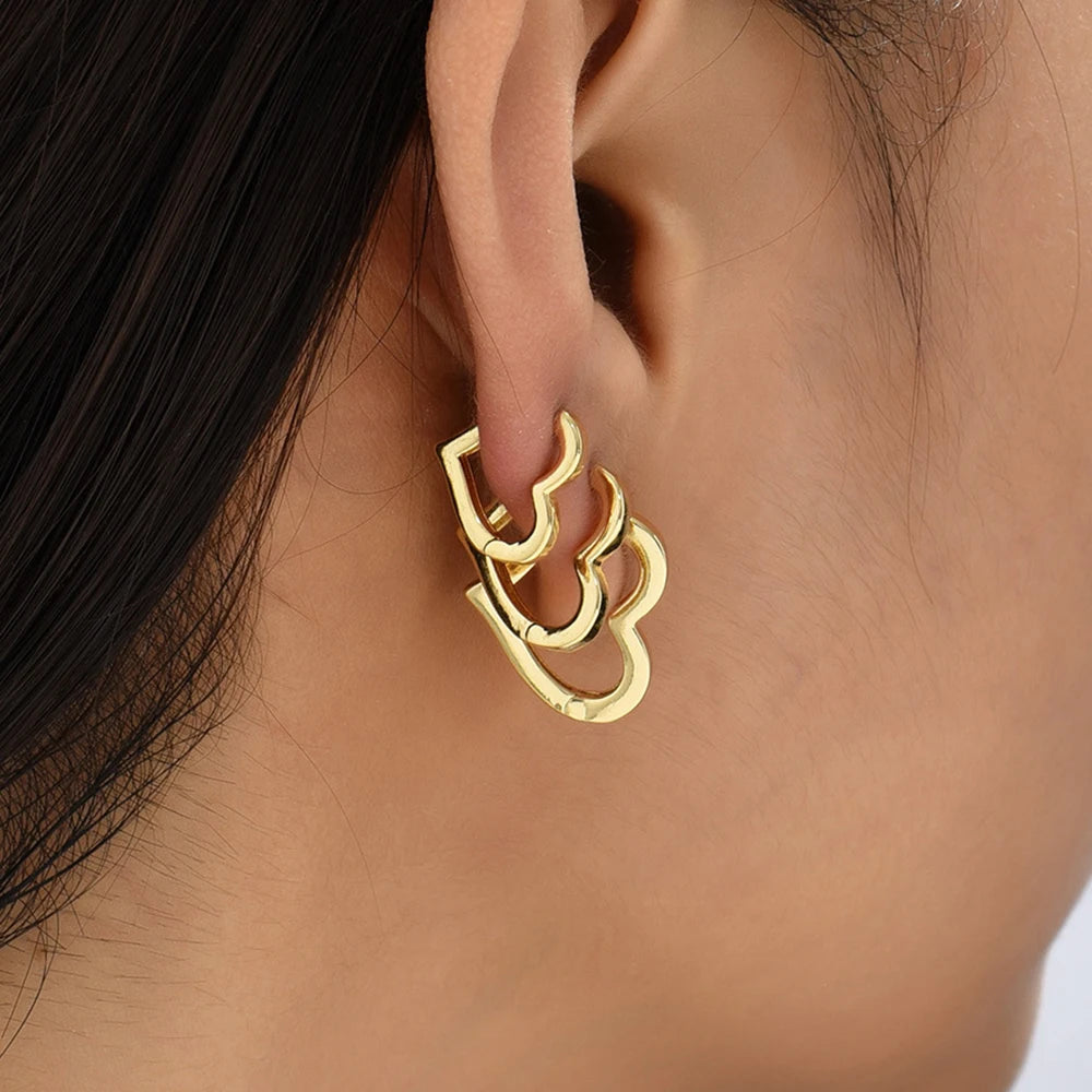 Fashion Stainless Steel Smooth Heart Hoop Earrings Gold Colour Punk