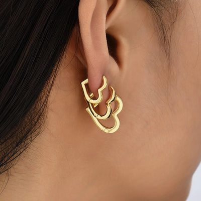 Fashion Stainless Steel Smooth Heart Hoop Earrings Gold Colour Punk