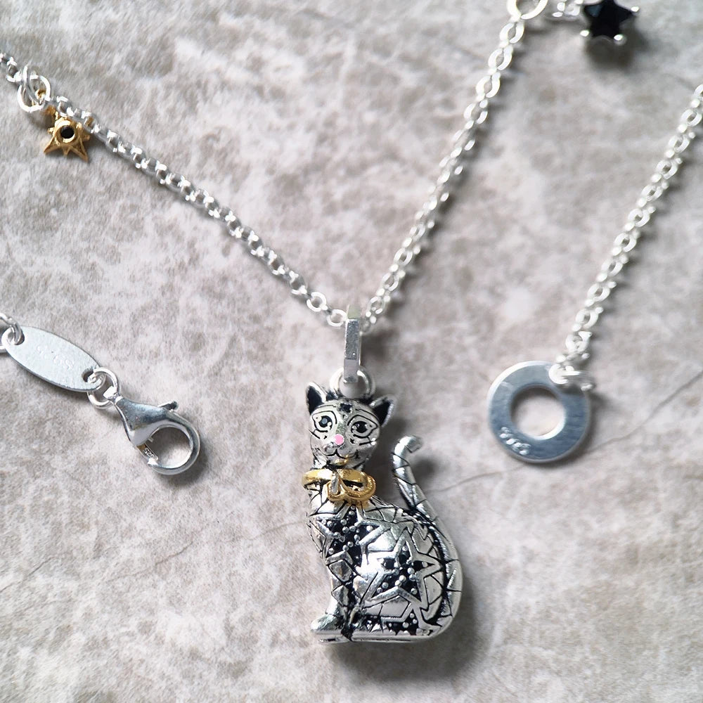 Magic Cat Pendant Necklace 925 Sterling Silver Fashion Jewellery Women Gift
