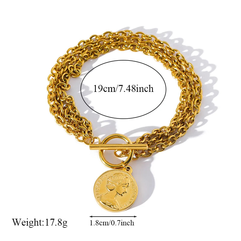 Gold Colour Starfish Moon Star Stainless Steel Charm Bracelet Trendy