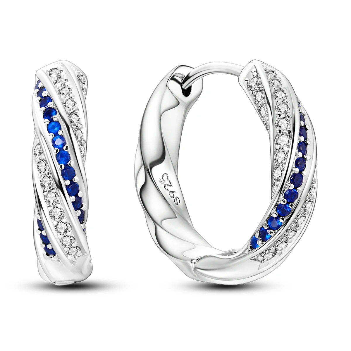 925 Sterling Silver Blue Zircon Starry Sky Hoop Earrings Trendy Jewellery