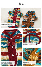 Boho Chic Dog Cat Winter Vest Traditional Pattern Sweater with Back Opening