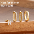 4PCS Simple Zircon U-Shape Hoop Earrings Set Stainless Steel Flower