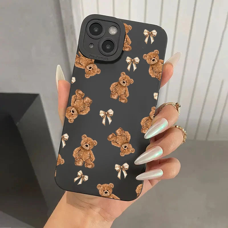 Cute Bow Bear Silicone Case for Xiaomi Mi 15 14T 13T Pro Poco F6 F5