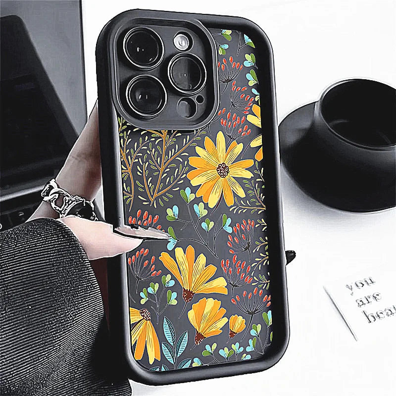 Summer Leaf Pattern Case for iPhone 16 15 14 13 12 11 Pro Max XR XS 7 8 SE