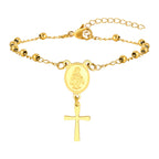 Stainless Steel Virgin Mary St Benedict Cross Bracelet, Bead Chain Bracelet Women Religious Jewelry