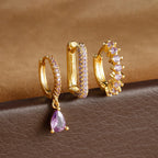 3PCS Stainless Steel Horse Eye Zircon Round Small Hoop Earrings Set