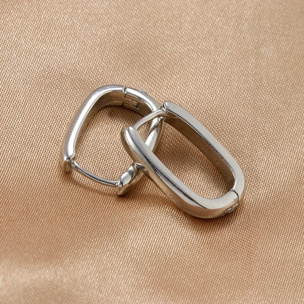 2PCS Gold Colour Square Stainless Steel Hoop Earrings Minimalist Punk