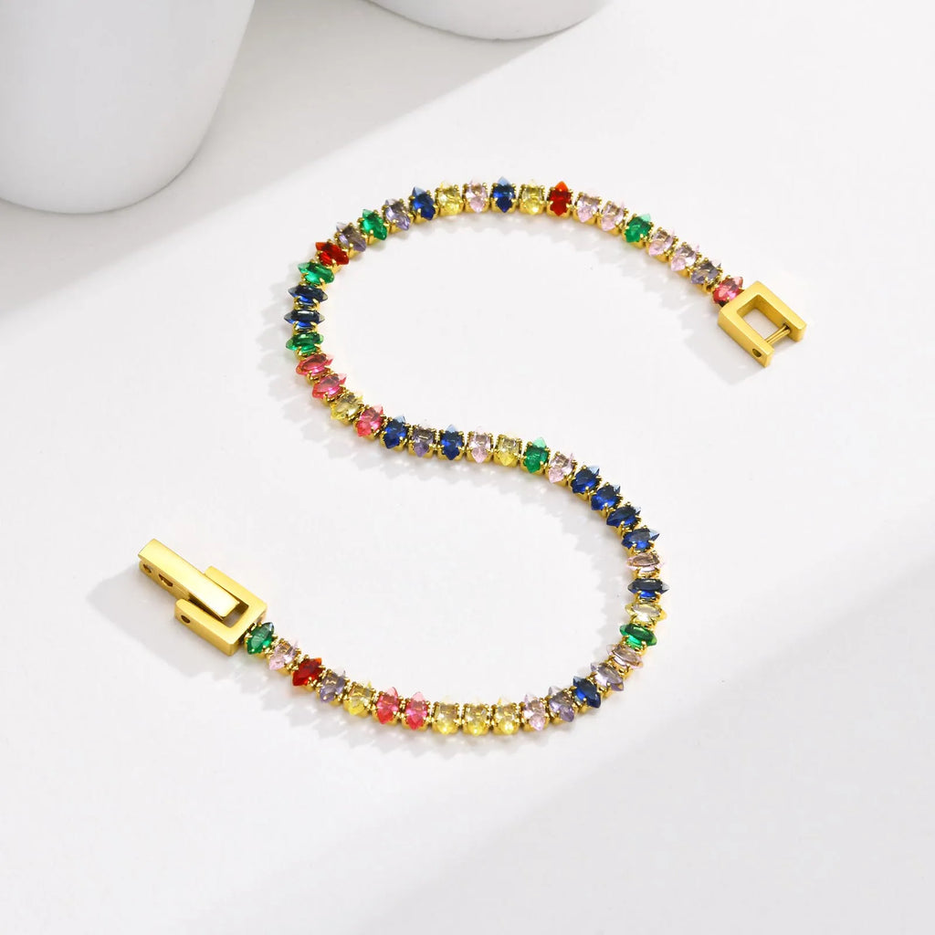 Colorful Tennis Bracelet Women, Cubic Zirconia Chain,stainless Steel CZ Link, Girlfriend Mom Gift