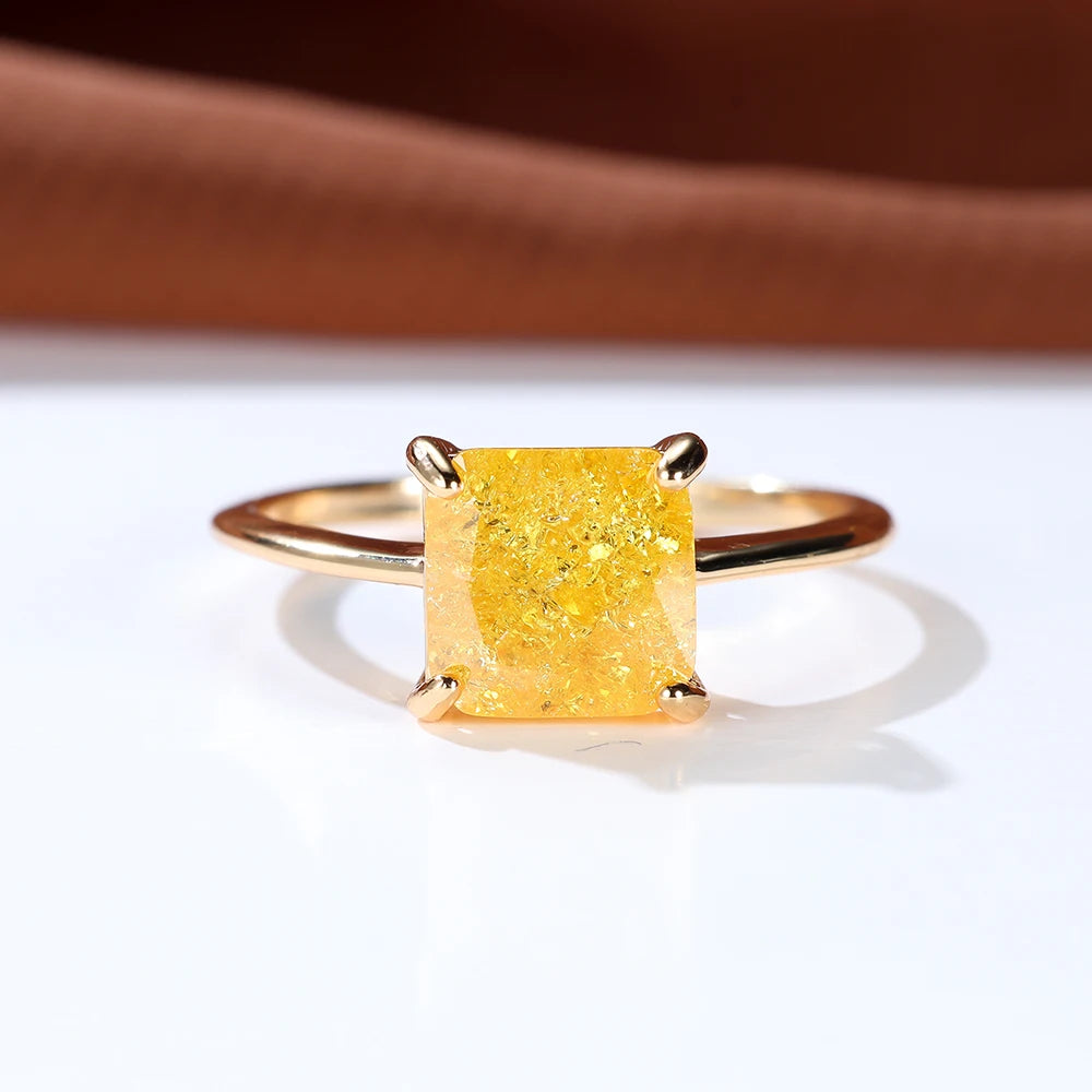 Delicate Purple Yellow Ice Flower Stone Square Rings For Women Silver Gold Color White Zircon Thin Wedding Bands Party Jewelry