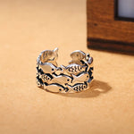 925 Sterling Silver Three Layers Fish Adjustable Ring Engagement Wedding Vintage Accessory