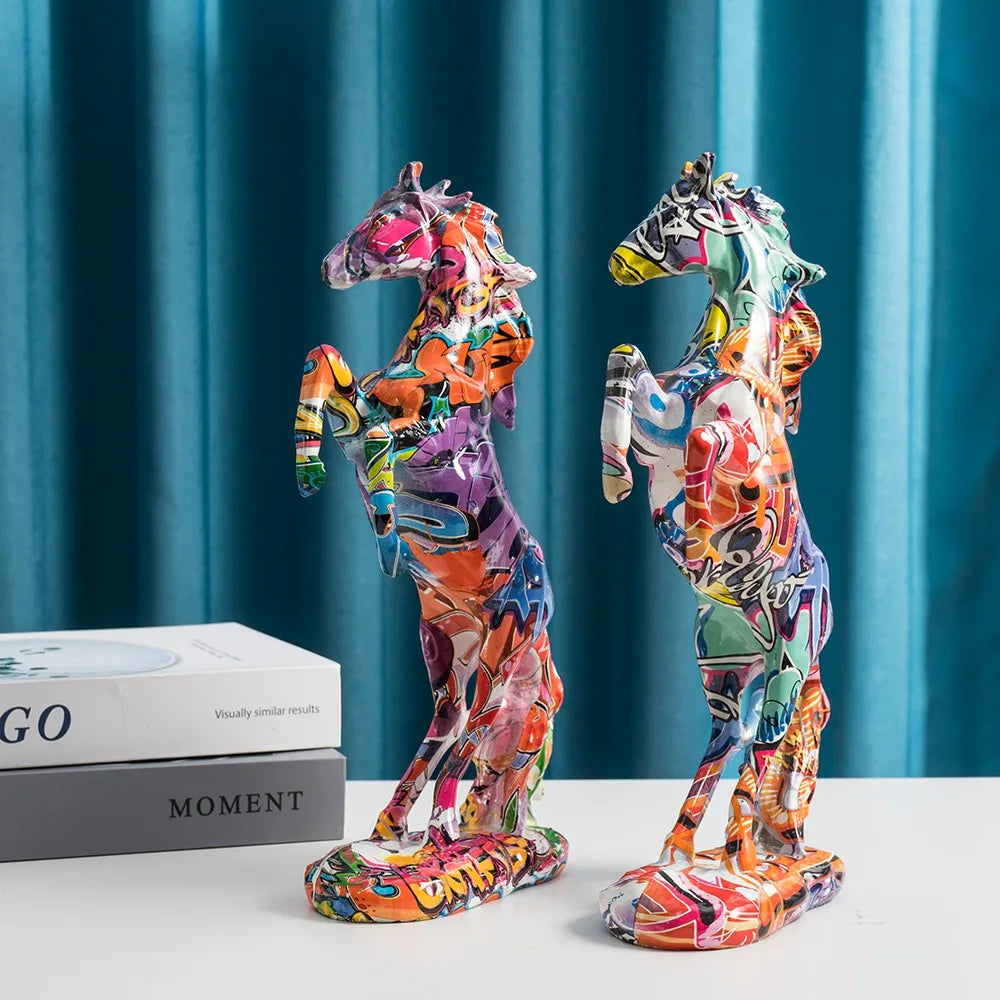 33cm High Horse Statue Graffiti Pop Art Modern Decor Living Room Office Bookcase