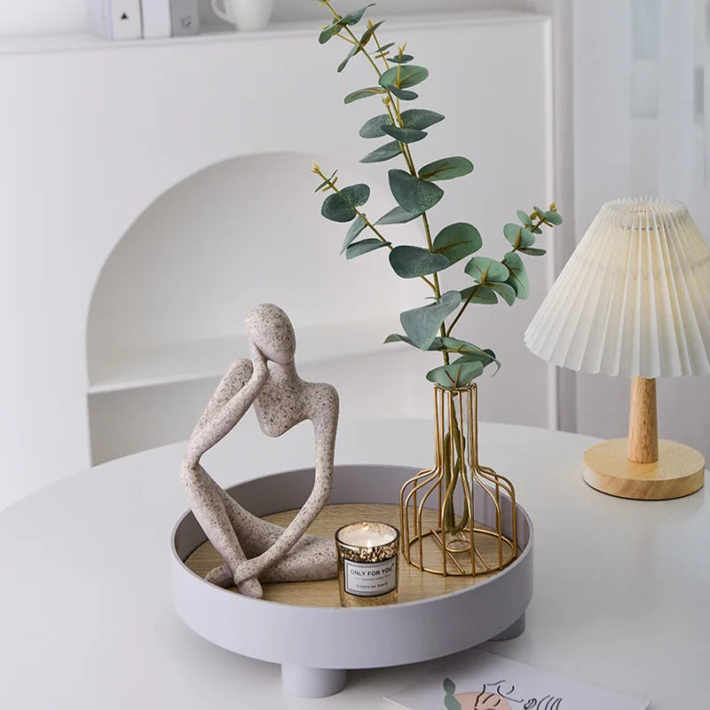 Nordic Abstract Sculpture Thinker Statue Resin Woman Figurine Office Home Decoration