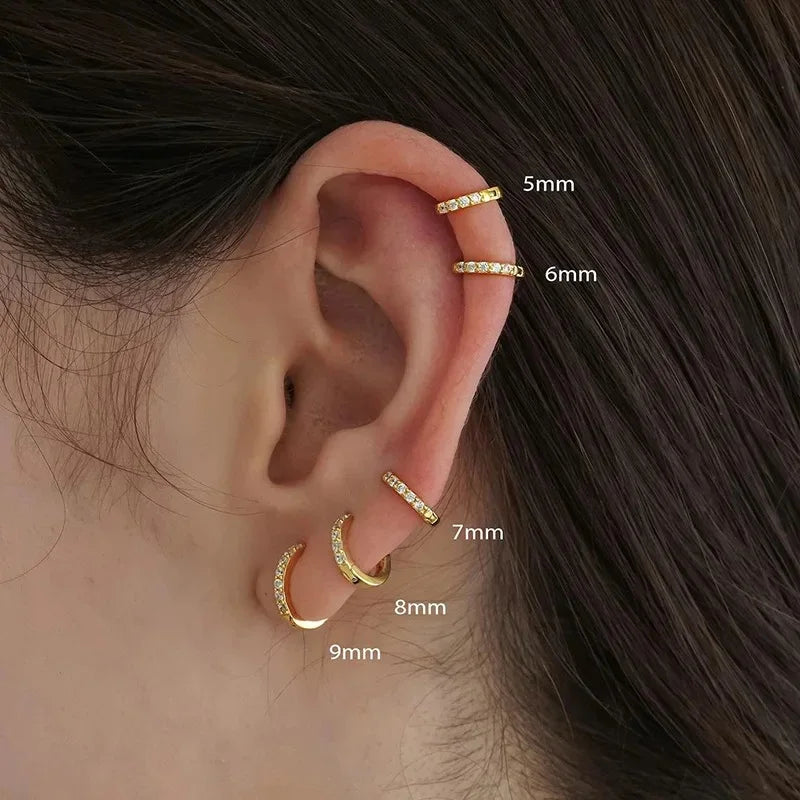 1Pair Stainless Steel Huggie Minimal Hoop Earrings Zirconia Helix Tragus