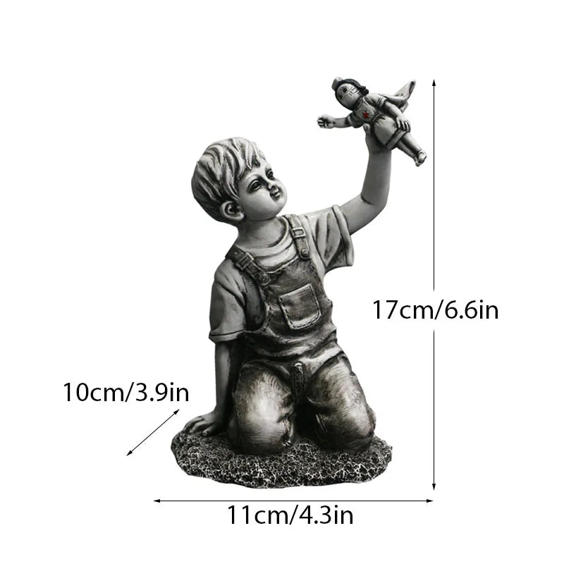 Flower Thrower Statue Pop Art Modern Balloon Girl Figurine Office Home Decoration