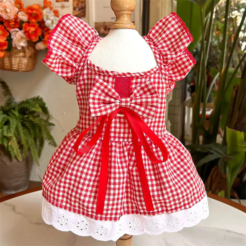 Sweet Bow Dog Cat Dress Set, Floral Lace Party Dress with Bow Tie, Cute Photoshoot Outfit for Small Medium Pets, Special Occasio