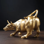 Resin Gold Wall Street Bull OX Statue Ornament Office Desk Decorative Home Accessories