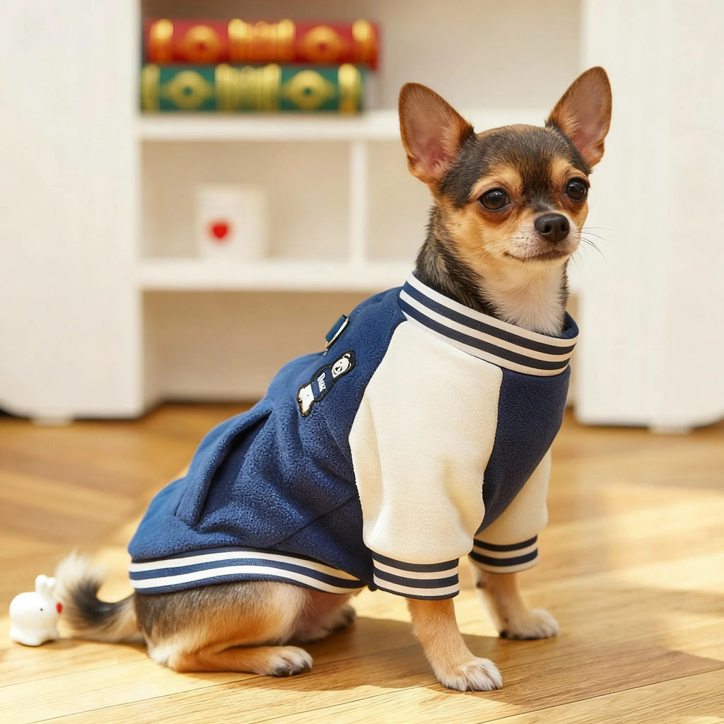 Fleece Dog Jacket Sporty Baseball Style Puppy Clothes Small Medium Breeds