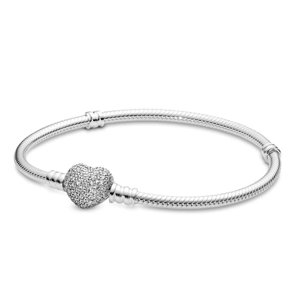 For Women 925 Sterling Silver Moments Heart Closure Bracelet Classic Snake Chain Jewelry Gift Fit Original Charm DIY