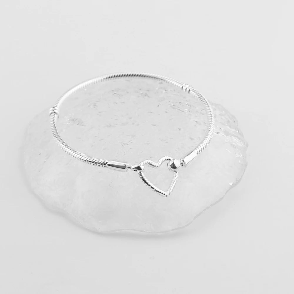 For Women 925 Sterling Silver Moments Heart Closure Bracelet Classic Snake Chain Jewelry Gift Fit Original Charm DIY