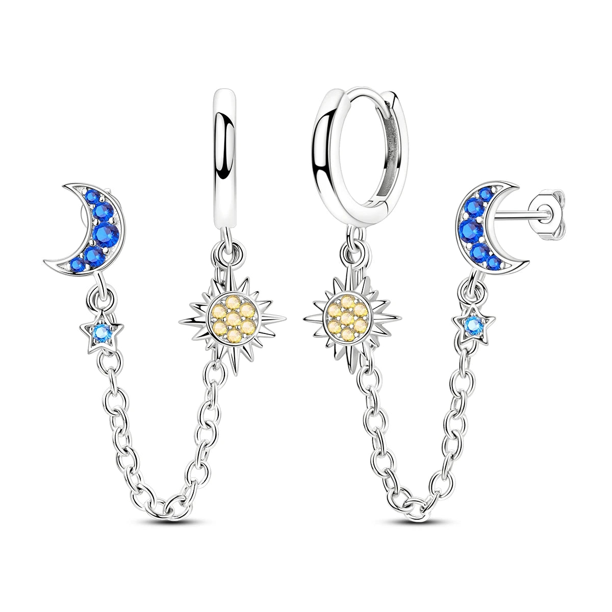925 Sterling Silver Tassel Zircon Ear Studs Sparkling Hoop Earrings Gift