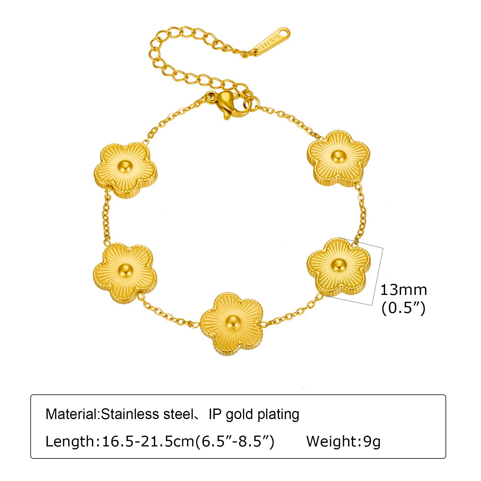 Cubic Zirconia Floral Bracelet for Women18k Gold Plated Link Statement Jewelry