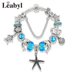 Classic Dolphin Charm Bracelet Blue Murano Crystal Glass DIY Bead Bangle