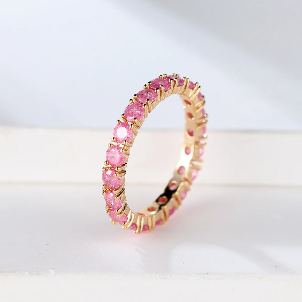 Stacking Single Row Stone Blue Green Pink Ice Flower Zircon Engagement Rings For Women Gold Color Round Wedding Bands Jewelry CZ