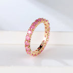 Stacking Single Row Stone Blue Green Pink Ice Flower Zircon Engagement Rings For Women Gold Color Round Wedding Bands Jewelry CZ