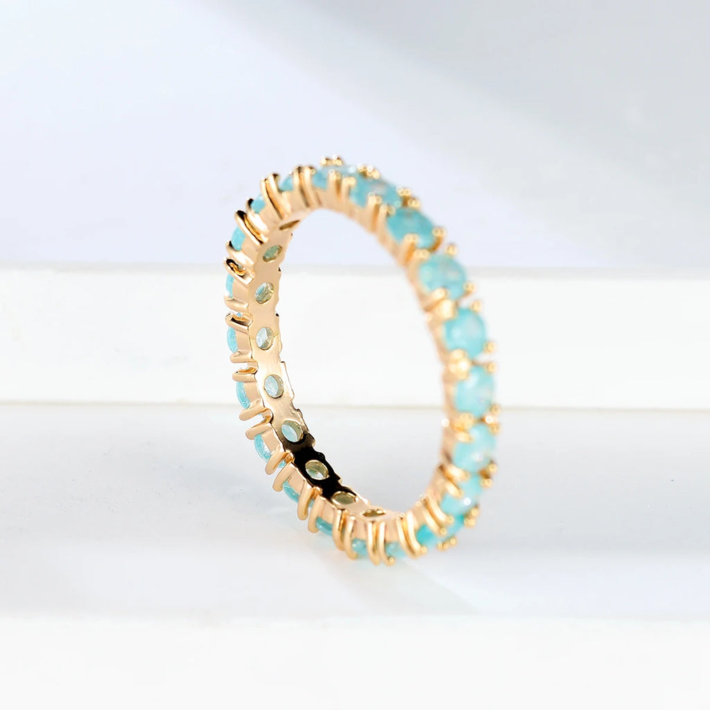 Fashion Single Row Stone Blue Green Pink Ice Flower Zircon Stacking Engagement Rings For Women Gold Color Round Wedding Bands