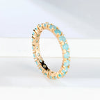 Fashion Single Row Stone Blue Green Pink Ice Flower Zircon Stacking Engagement Rings For Women Gold Color Round Wedding Bands