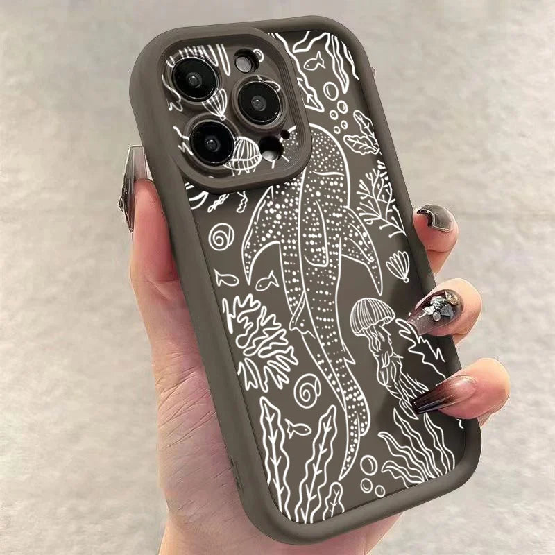 Whale Swimming Sea Case for iPhone 16 15 14 13 12 11 Pro Max Plus XR SE2