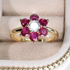 Charm Cherry Flower Rings For Women Rose Red Stone Cocktail Ring Wedding Bands Antique Gold Color CZ Engagement Party Jewelry