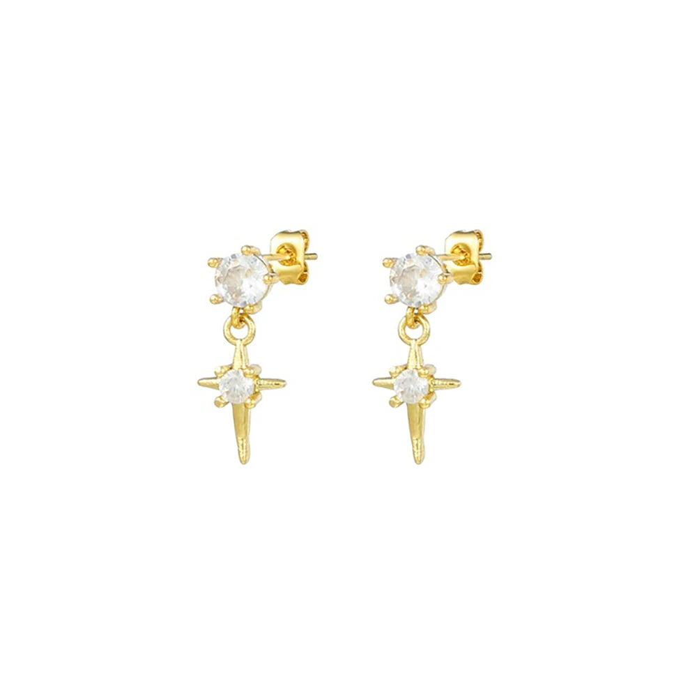 New Stainless Steel Zircon Star Cross Hoop Earring Gold y2k Crown