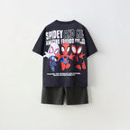 Kids Spiderman Print Sports T-Shirt & Loose Shorts Set Cartoon Summer Outfit