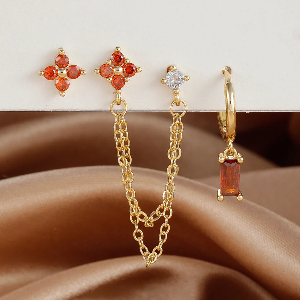 3PCS Exquisite Stainless Steel 12 Constellation Birthstone Earrings Set