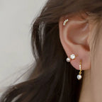 2023 New Gold Colour Pearl Zircon Small Hoop Earrings Korean 6-10mm